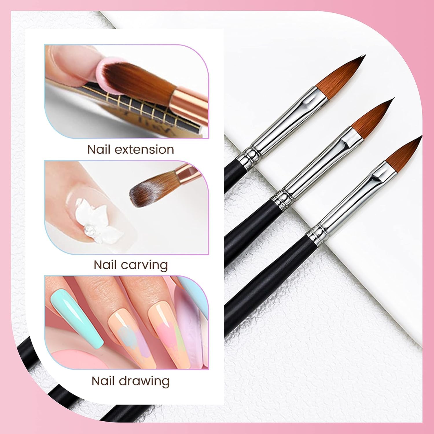 AIJIMEI Professional Acrylic Nail Brush Set - 3pcs Nail Art Pen & Manicure Tools for Acrylic Powder Application | Perfect for Salon, Home Nail Art & DIY Manicures