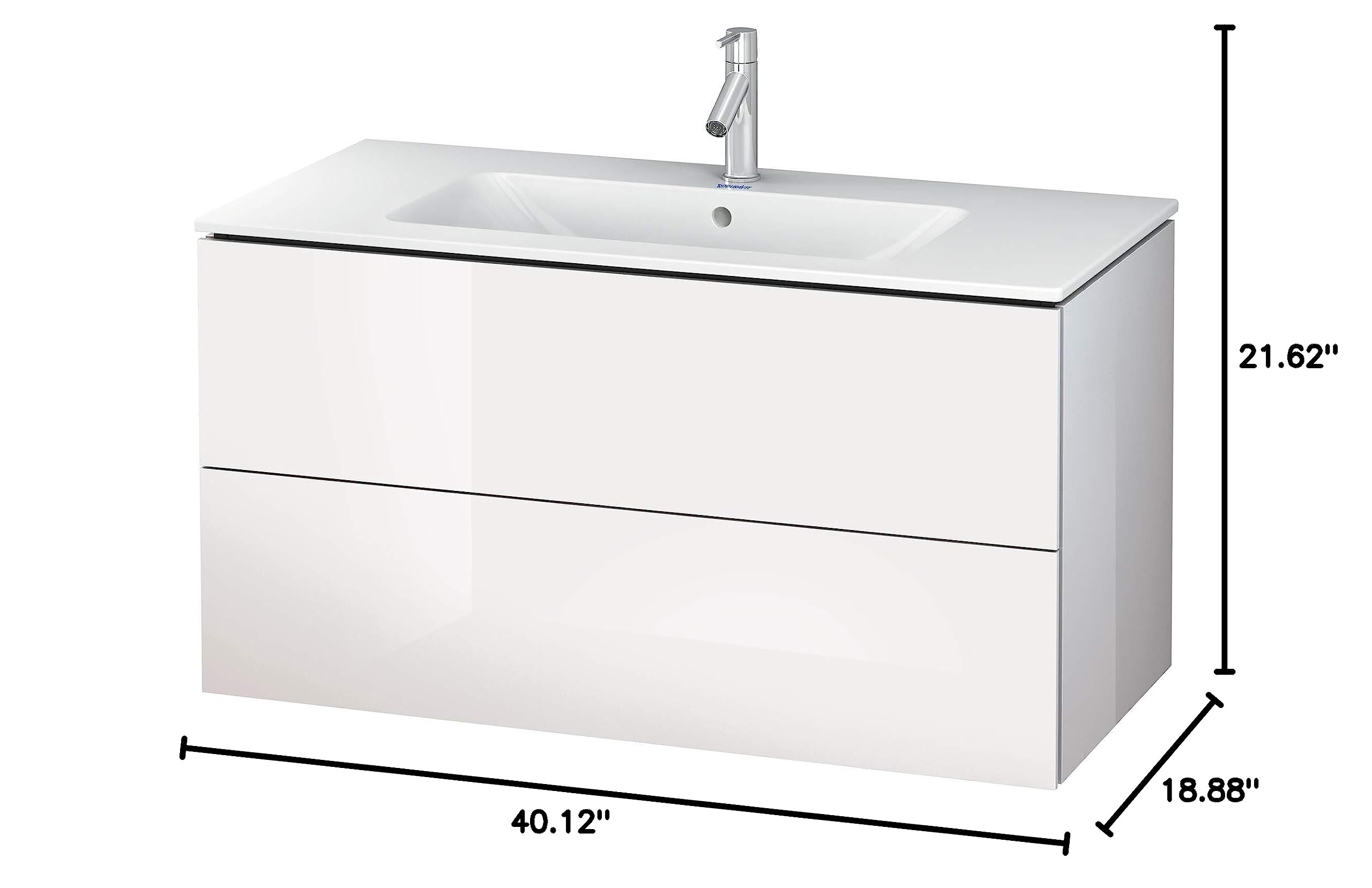 Duravit LC6242 L-Cube 40 Inch Single Wall Mounted Wood Vanity Cabinet Only (No Vanity Top) - Modern Bathroom Storage for Small Spaces, Powder Rooms & Contemporary Homes