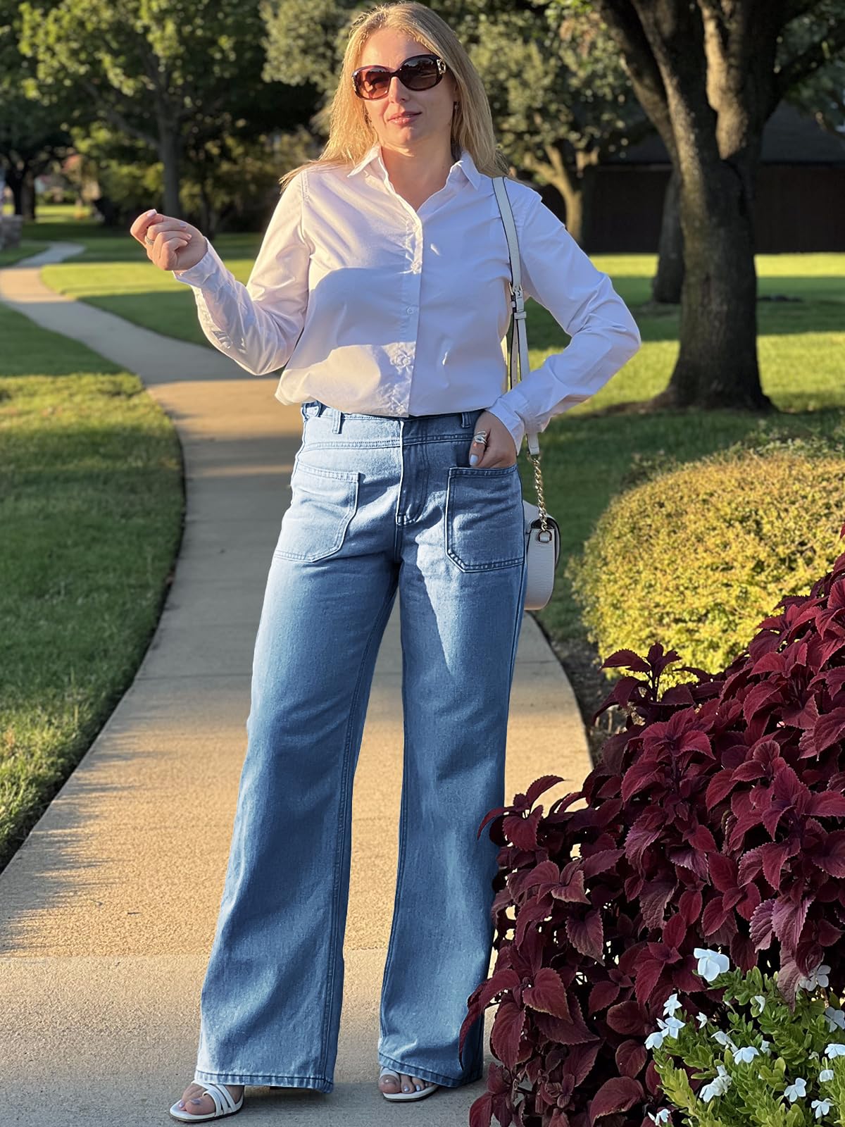 PLNOTME Women's High Waist Wide Leg Jeans - Boyfriend Style Stretch Denim Pants with Pockets & Cuffed Hem | Casual Comfort for Everyday Wear, Office & Weekend Outings