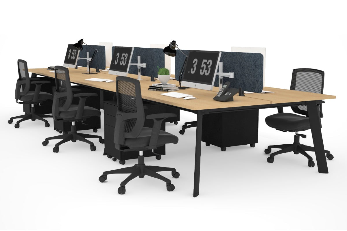 6-Person Workstation with Black Frame - 1400L x 700W Office Desk for Team Collaboration & Open Workspaces