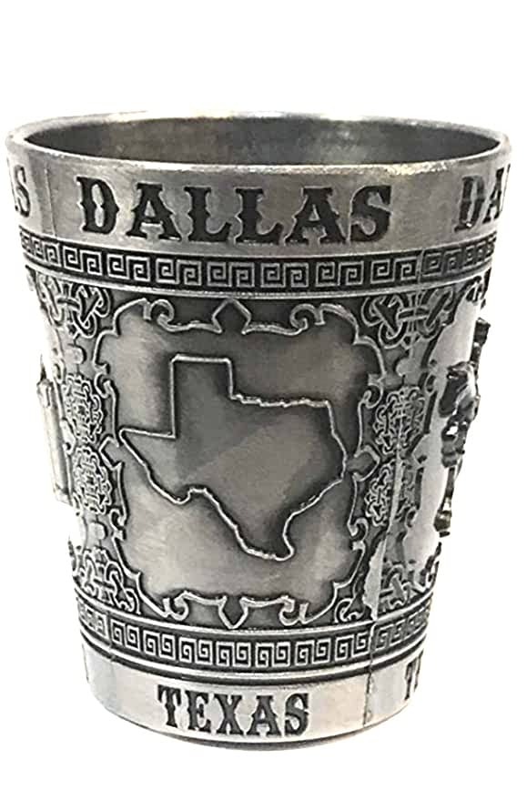 Texas Souvenir Pewter Design Shot Glass - Dallas Texas Collectible for Parties, Gifts & Home Bar Decor