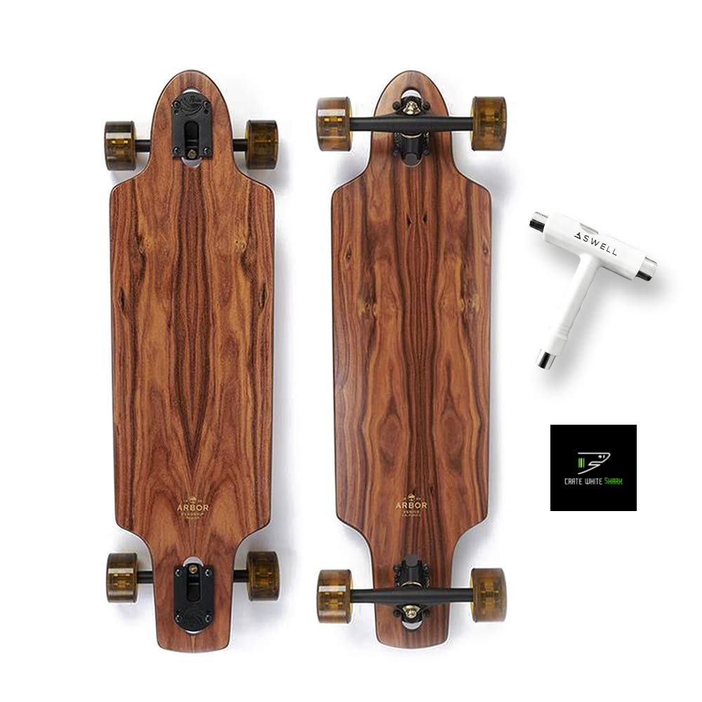 Premium Arbor Flagship Series Complete Cruiser Longboard Skateboard for Adults & Teens - Beginner to Advanced Riders - Smooth Carving & Freestyle Riding - Includes Swell T Tool & CWS Sticker - Perfect for Commuting, Campus Cruising & Beachside Rides