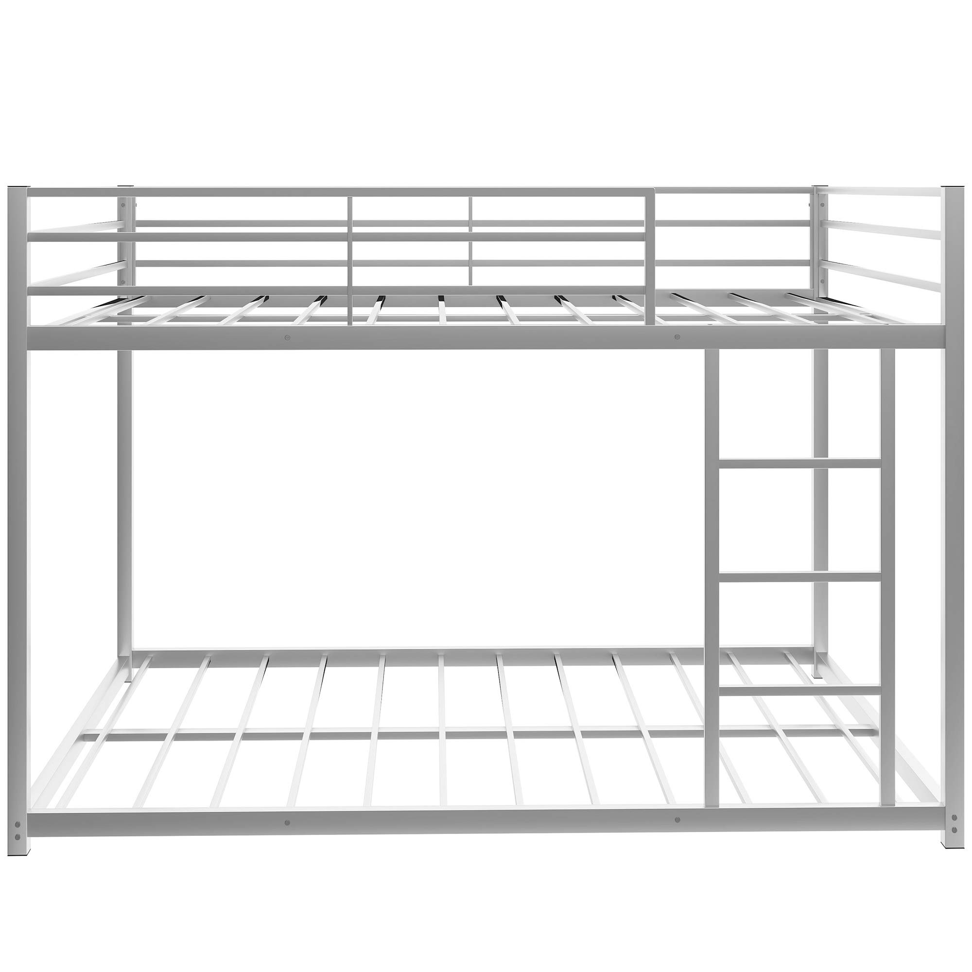 Rhomtree Full Over Full Metal Low Bunk Bed with Ladder - Heavy Duty Space-Saving Bed Frame with Safety Guard Rails for Kids, Teens & Adults - Perfect for Small Bedrooms, Dorms & Guest Rooms (Silver)