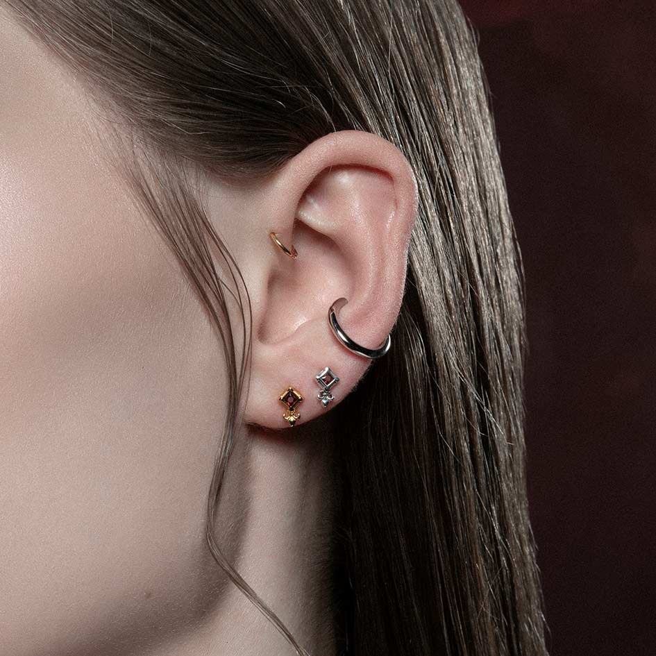 SCORN Tiny Garnet Stud Earrings - Sterling Silver 14K Gold Plated Minimalist Dainty Jewelry for Women, Perfect for Everyday Wear, Gift Giving & Special Occasions