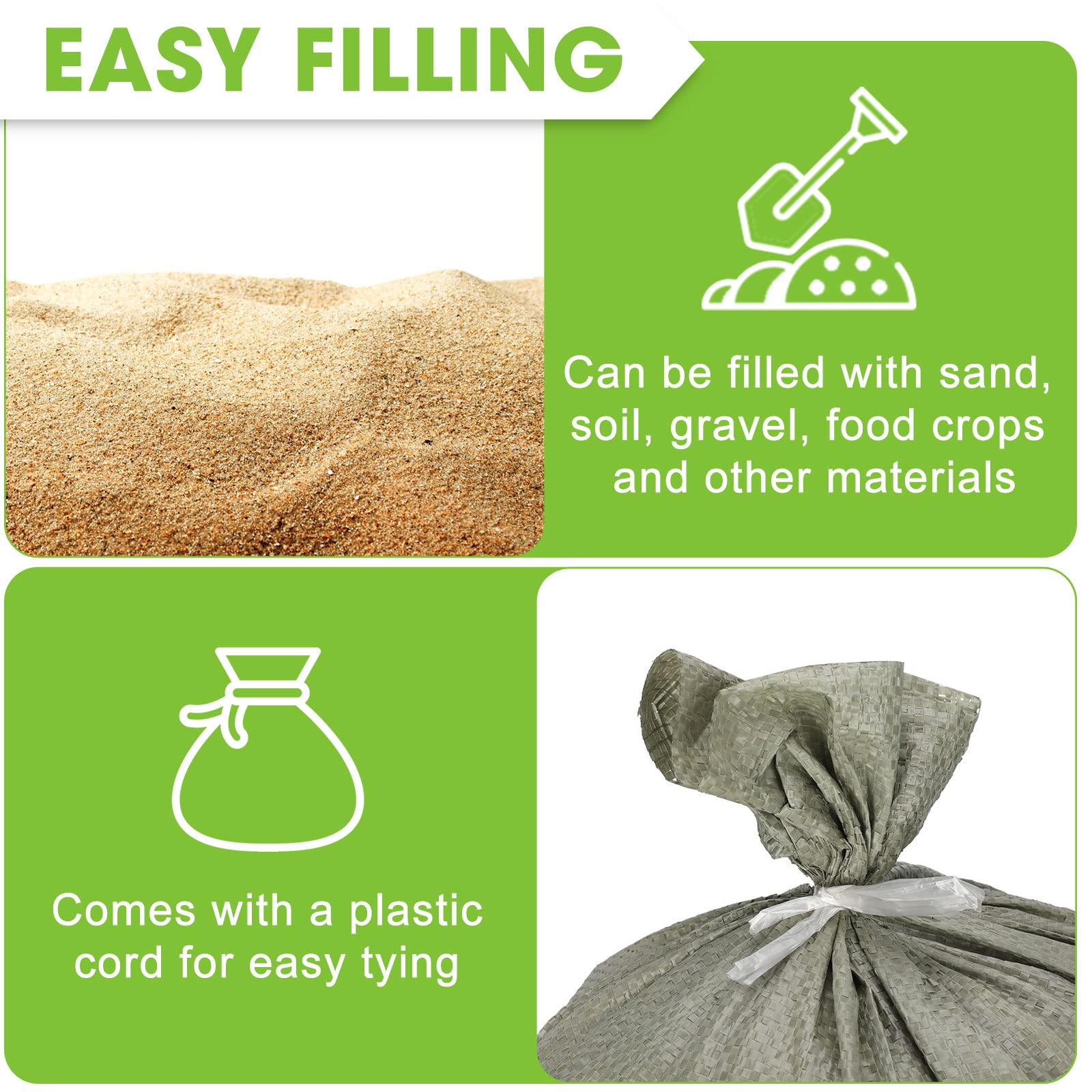300-Piece Heavy Duty Empty Woven Polypropylene Sand Bags with Ties - 14