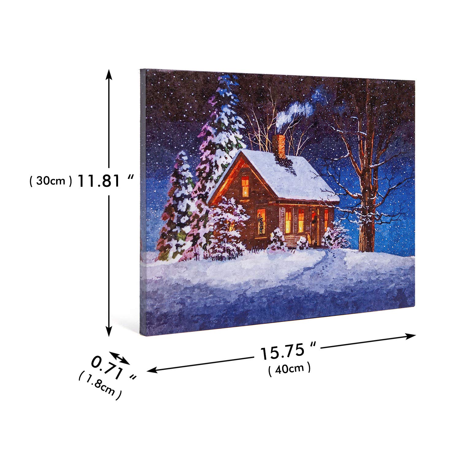 NIKKY HOME 16x12 Inch Christmas LED Lighted Canvas Wall Art - Snow House Holiday Decor for Living Room, Bedroom & Office