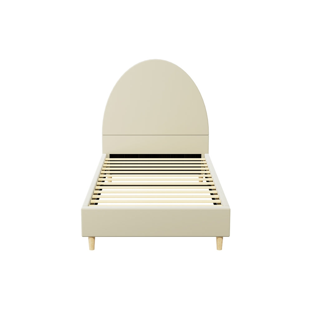 Ella Arched Single Bed Frame - Cream Velvet Upholstered Platform Bed with Wooden Legs for Small Spaces | Perfect for Kids, Teens & Guest Rooms