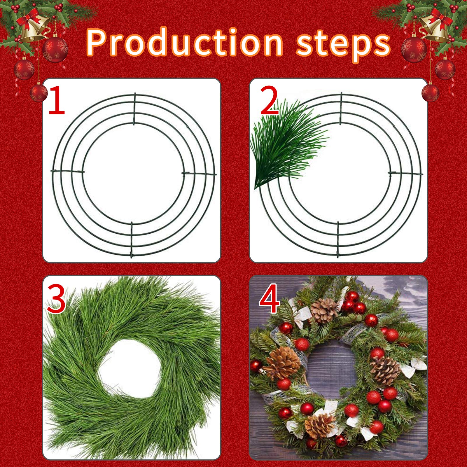 HooAMI 4 Pack 8 Inch Dark Green Metal Wreath Frame - Sturdy Wire Wreath for Christmas Decorations, Wedding Centerpieces, Holiday Party, Valentine's Day, Garden & Home Decor