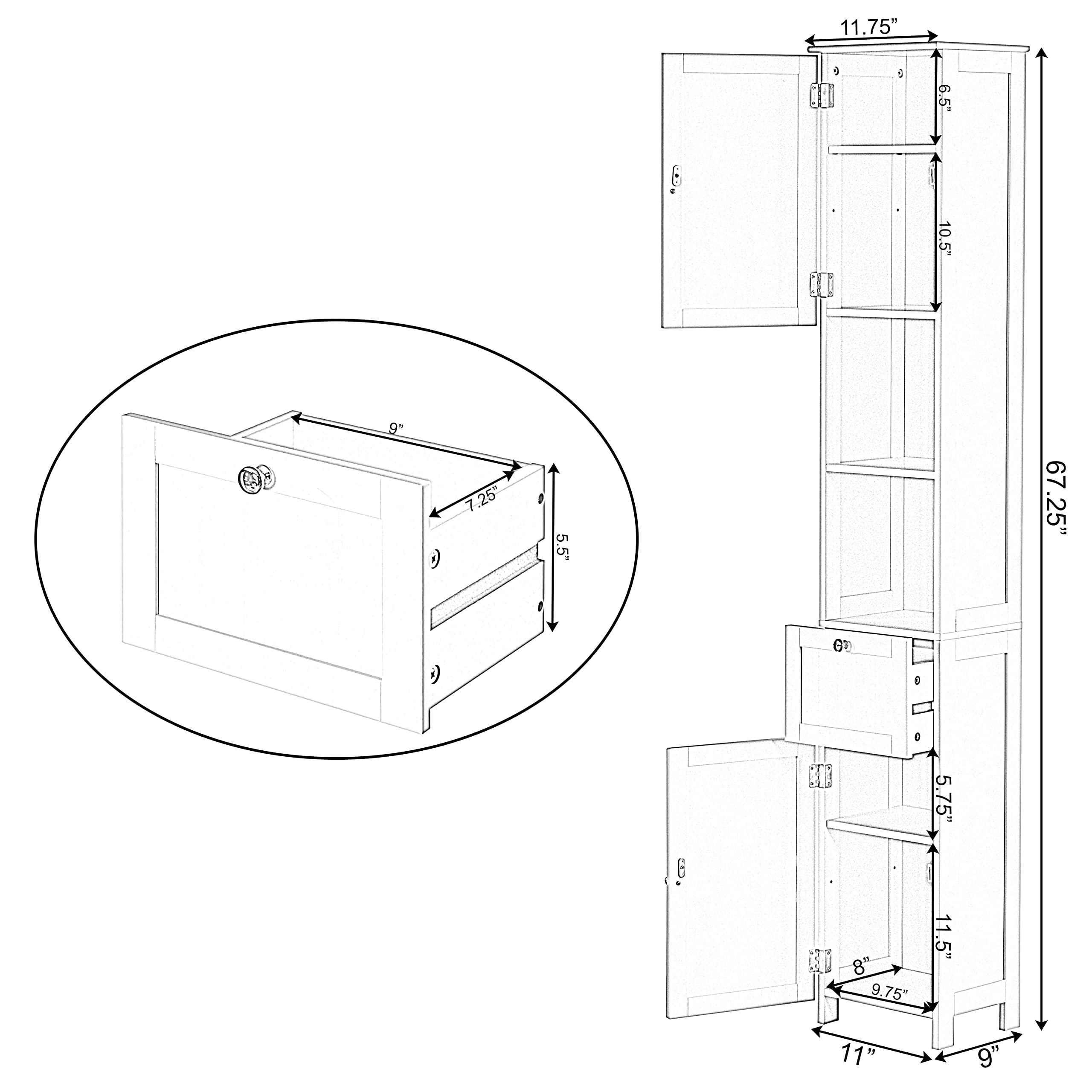 Basicwise White Tall Standing Linen Tower Storage Cabinet - Organize Bathroom & Vanity Essentials - Perfect for Towels, Toiletries & Cosmetics Storage