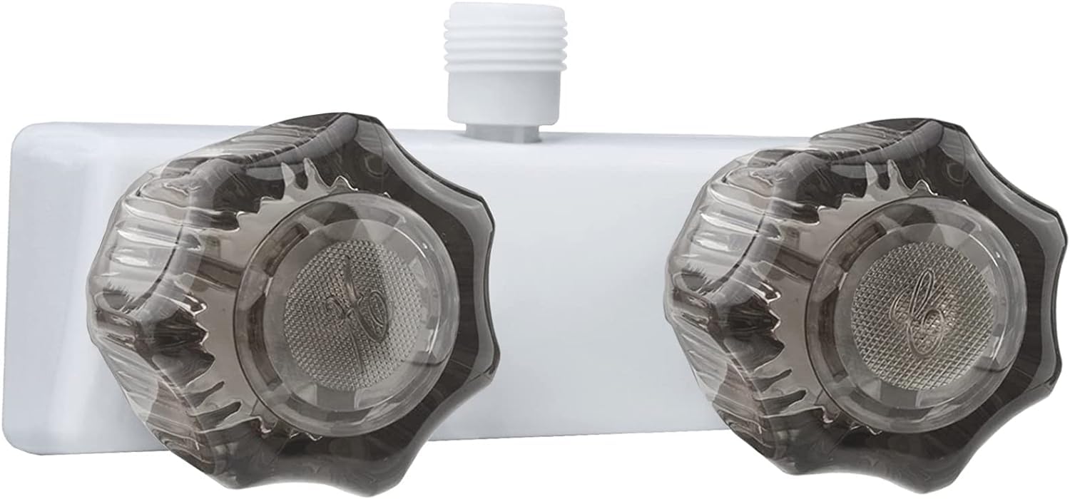 RV Shower Faucet Two Handle Replacement Set - Crystal Acrylic RV Shower Valve for Camper Van, Travel Trailer, Motorhome & Boat - White/Black (White) - Perfect for RV Bathroom Upgrades & Marine Applications