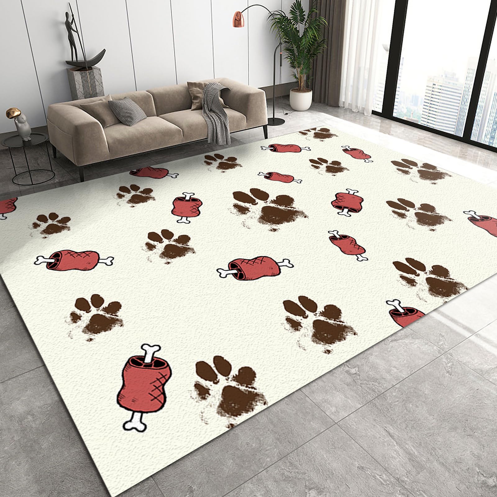 6x8ft Large Area Rugs with Cute Dog Paw Prints - Non-Slip Cartoon Meat Bone Design for Kids Room, Nursery, Classroom & Teen Boys Bedroom Decor - Perfect for Playrooms, Dorm Floors and Cozy Lounge Areas