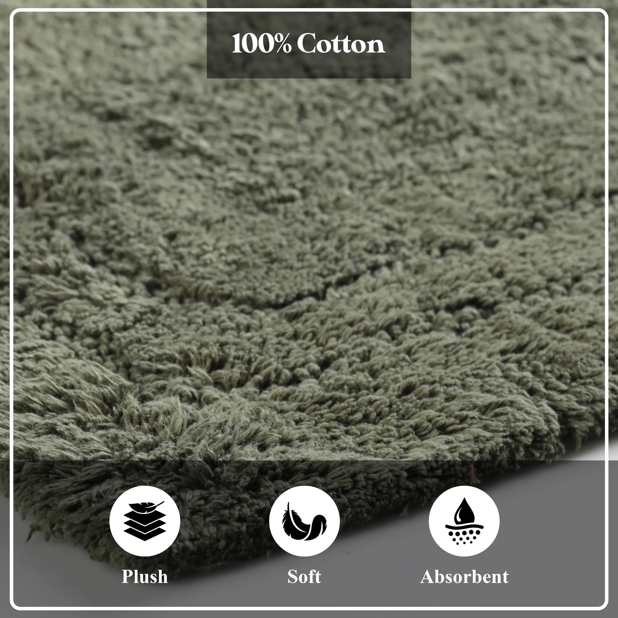 Non-Slip Cotton Bathroom Rug Set - 2 Piece Washable Absorbent Bath Mat with Anti-Skid Backing for Bathroom, Shower & Vanity Area