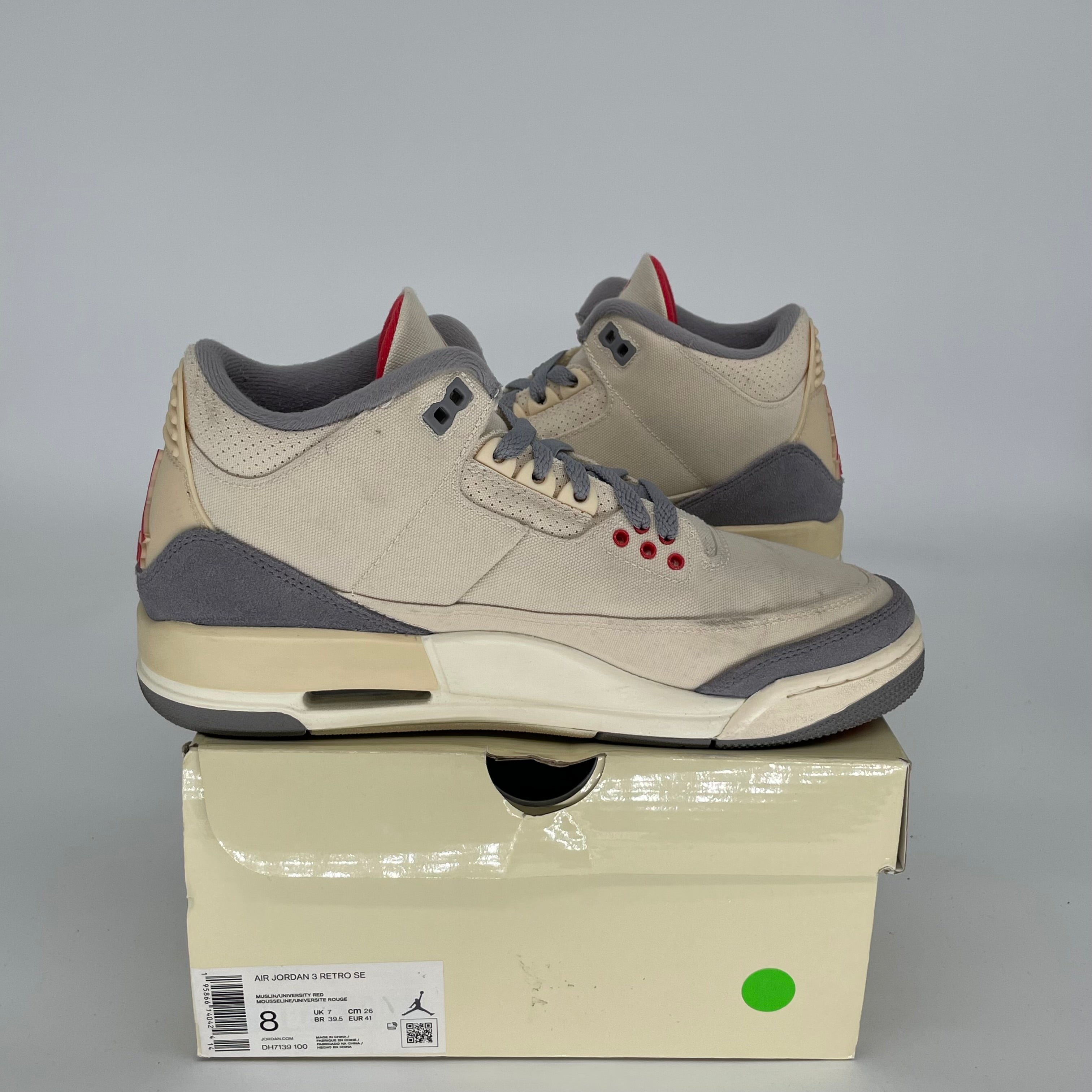 AIR JORDAN 3 MUSLIN Retro Sneakers - Men's Size 8 (DH7139-100) - Authentic Basketball Shoes for Casual Wear & Street Style
