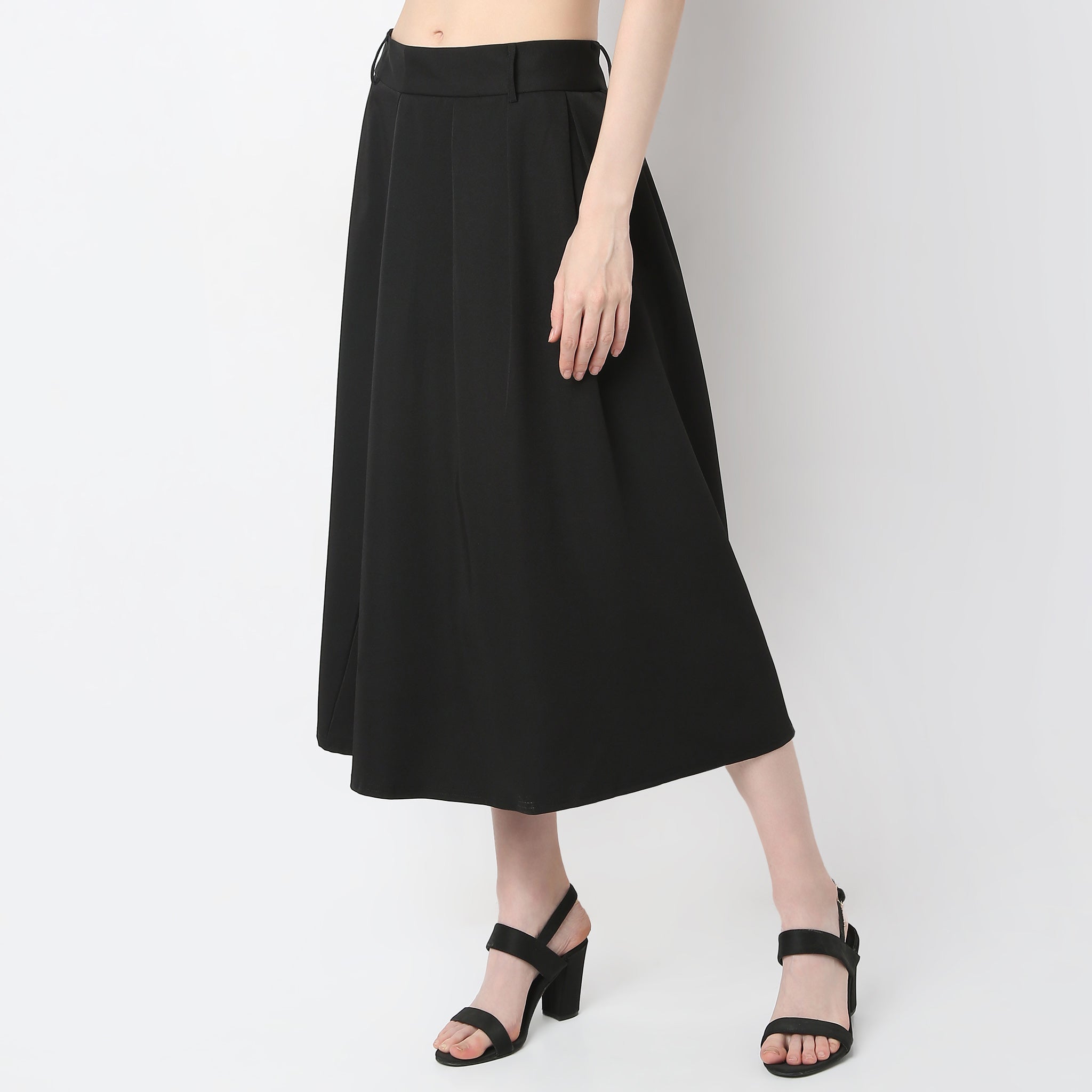 Flare Fit Knee Length Skirts for Women - Comfortable Stretchy A-Line Skirt with Pockets - Perfect for Work, Office, Casual Wear & Travel