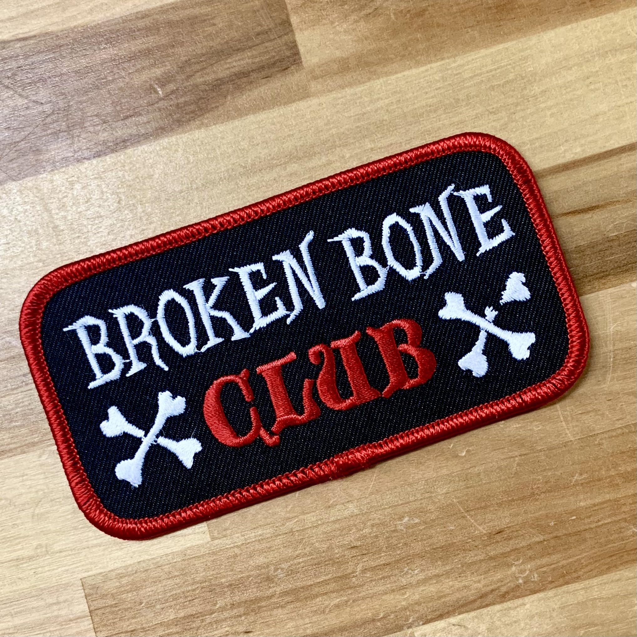 Broken Bone Club Embroidered Iron-On Patch for Motorcycle Jackets & Vests - Durable Biker Emblem for Harley, Chopper & Cruiser Riders - Perfect for DIY Denim, Leather & Gear Customization