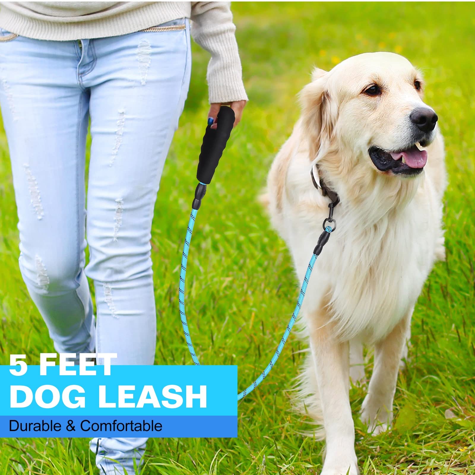 Heavy Duty Dog Leash with Comfortable Padded Handle - Reflective Rope for Medium Dogs Like American Foxhound (4FT, Blue) - Perfect for Night Walks, Training & Outdoor Adventures