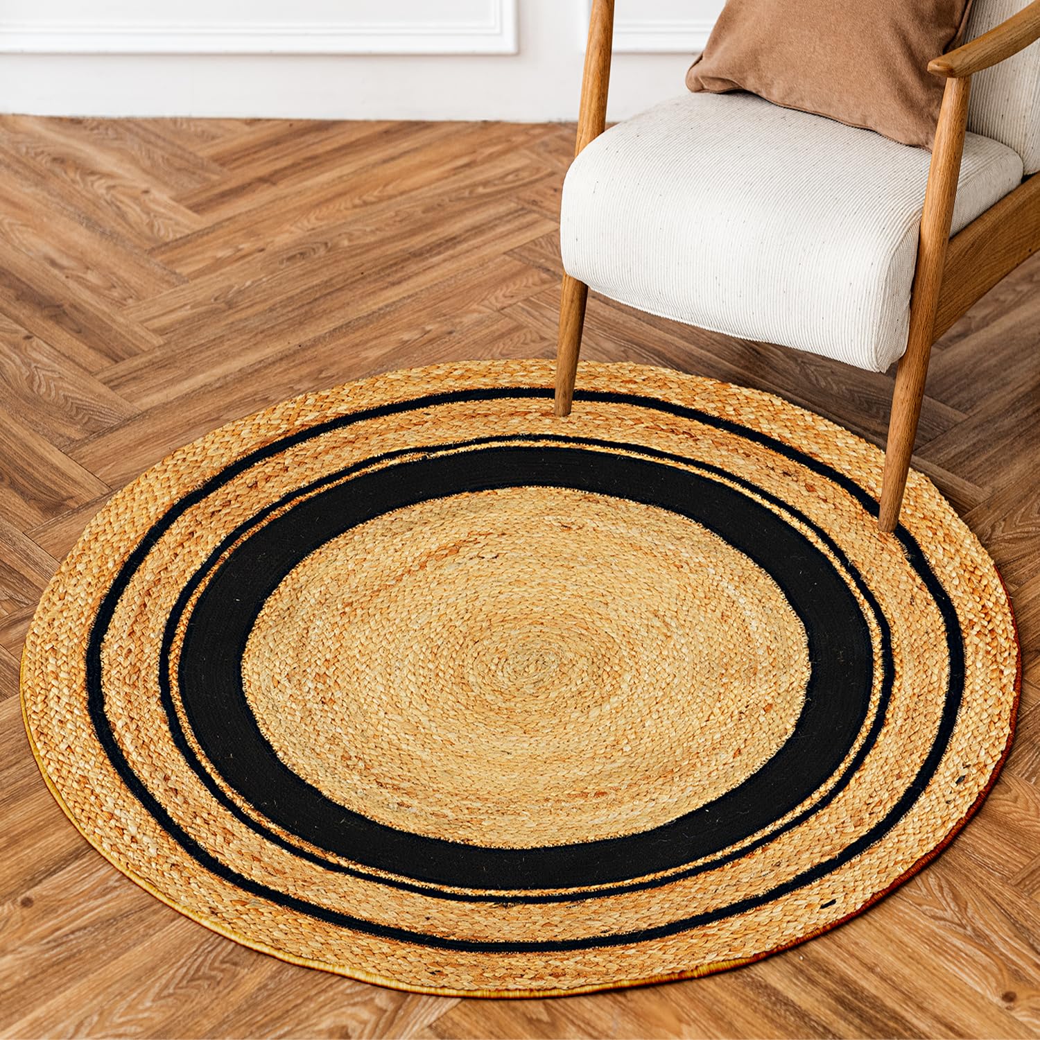 Tepo 3 ft Round Jute Rug - 100% Natural Braided Handwoven Area Rug for Kitchen, Living Room, Bedroom - Rustic Beige Home Decor | Perfect for Boho, Farmhouse & Coastal Style Interiors