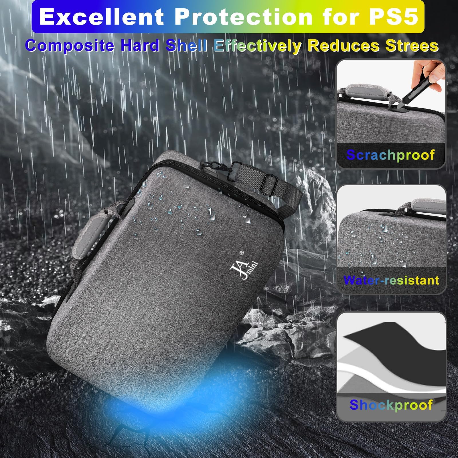 Premium Hard Shell Travel Case for PS5 Console & Accessories - Shockproof Protective Storage Bag Compatible with Playstation 5 Disk/Digital Edition, Controller, Headset, Base & Games (Grey) - Perfect for Gaming Travel, Storage & Protection