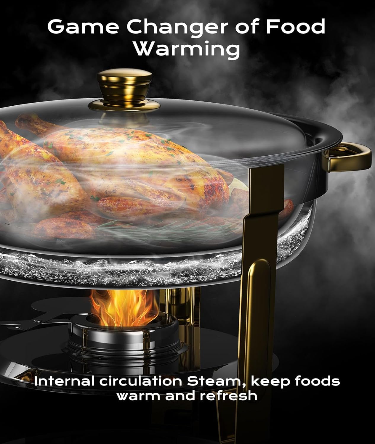 5QT Stainless Steel Chafing Dishes 4-Pack - Elegant Gold & Silver Buffet Warmers Set for Catering, Parties & Events | Complete Accessories Included | Perfect for Weddings, Banquets & Buffet Serving