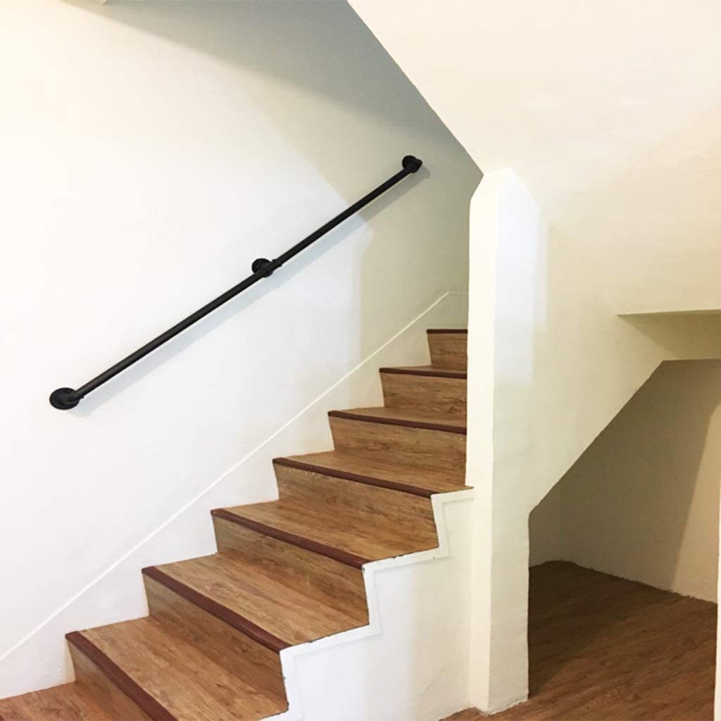 1ft-20ft Industrial Wrought Iron Handrail Kit - Matte Black Safety Stair Railing for Elderly & Stair Support - Complete Antique Rustic Pipe Railing System (4ft Size) | Perfect for Home Stairs, Porches, and Commercial Buildings Safety Needs