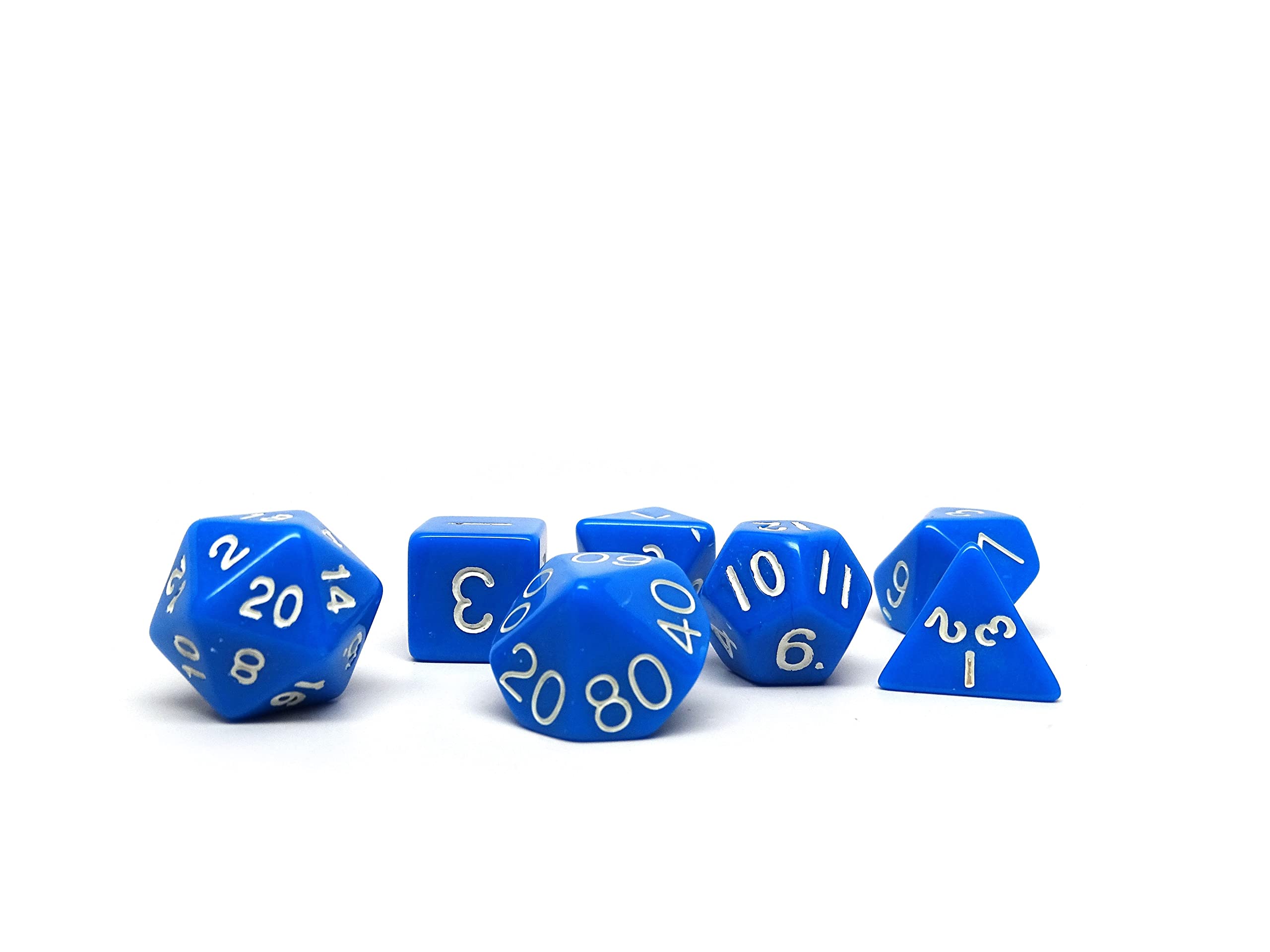 7-Piece Opaque Polyhedral Dice Set - Includes D20, D12, D10, D8, D6, D4 & D00 Dice for D&D, RPG & Tabletop Games (Blue with White Numbers) - Perfect for Dungeons & Dragons, Pathfinder, MTG and Board Game Nights