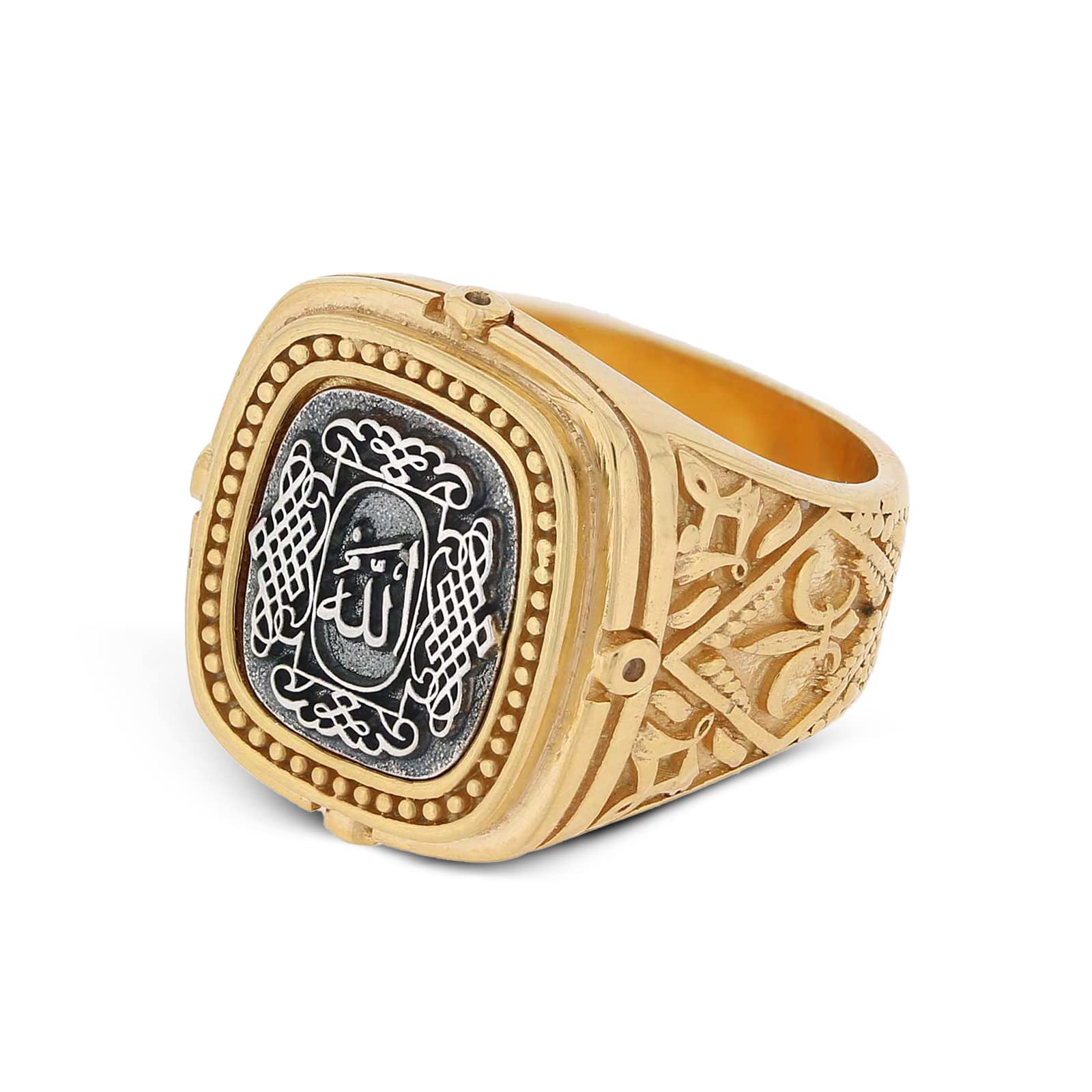 Allah Signet Ring for Men - Islamic Jewelry with Bismillah Engraving, Gold Coated Arabic Ring, Muslim Gift for Eid & Wedding | Religious Jewelry for Daily Wear & Special Occasions