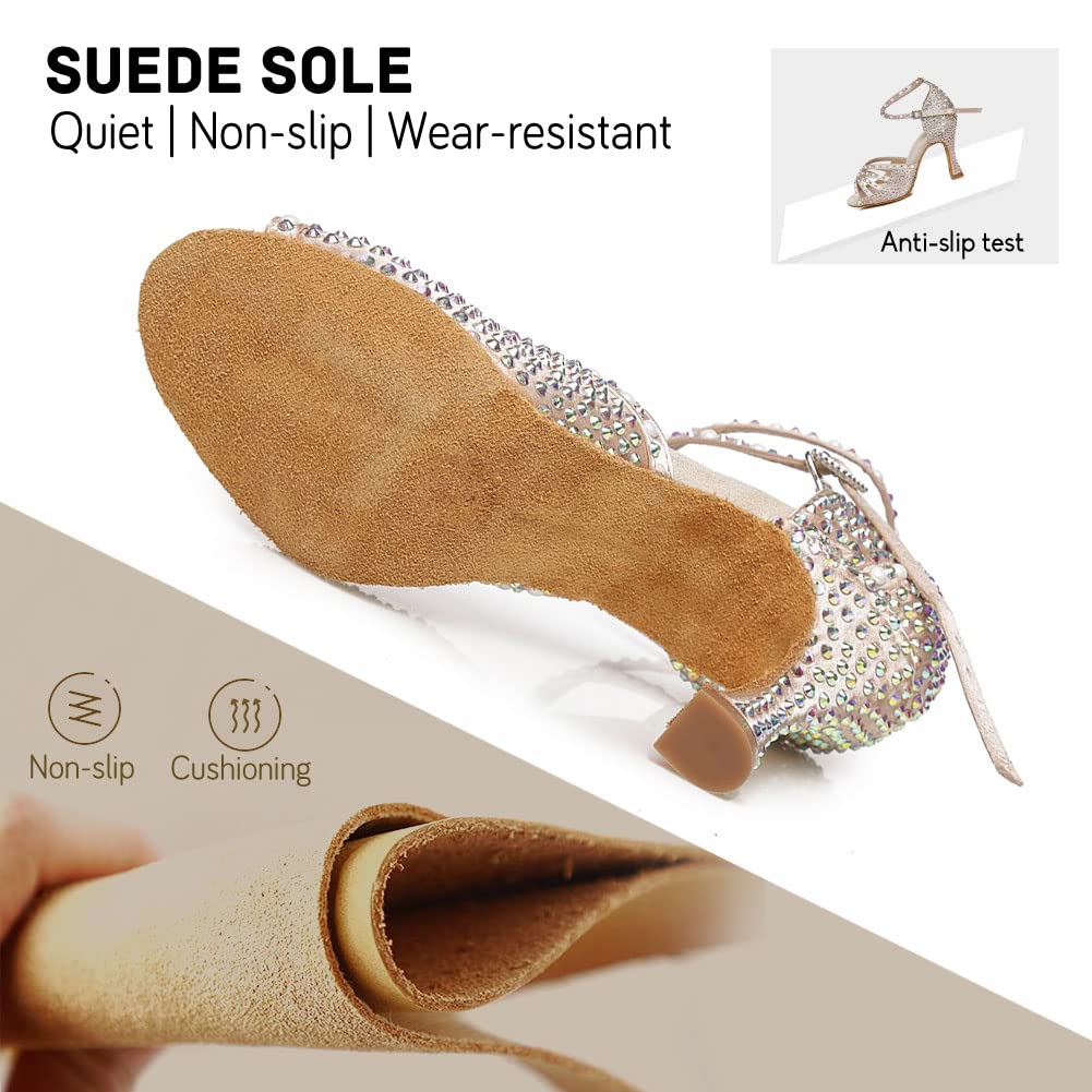 Professional Latin Dance Shoes for Women - Rhinestone Satin Ballroom Shoes for Salsa, Tango & Bachata - Perfect for Performances, Competitions & Dance Classes