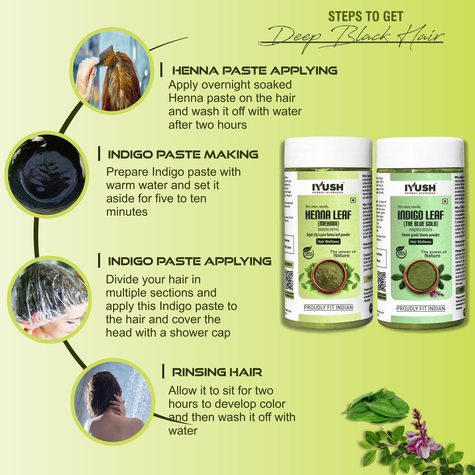 Organic IYUSH Ayurvedic Amla Powder & Indigo Powder for Natural Hair Coloring – 500g (250g Each) | Herbal Hair Dye with Gooseberry Extract | Chemical-Free Gray Coverage | Perfect for DIY Hair Coloring at Home, Salon Use & Ayurvedic Hair Treatments