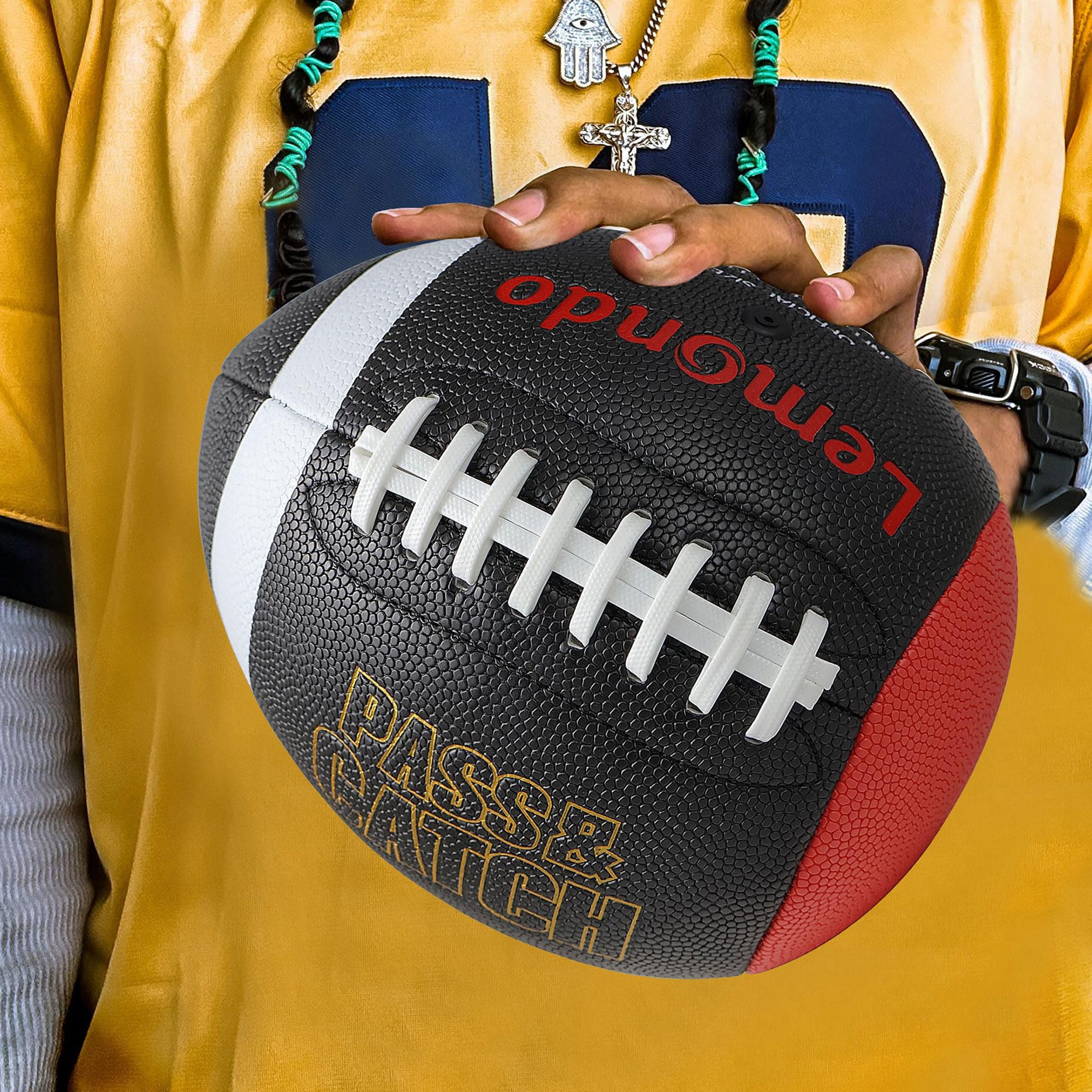 PassCatch Composite Training Football for Youth & Adults – Peewee, Youth (Ages 5-13) & Official Size (Ages 14+) – Improve Passing & Catching Skills – Includes Pump – Perfect for Solo Practice, Backyard Drills & Football Training