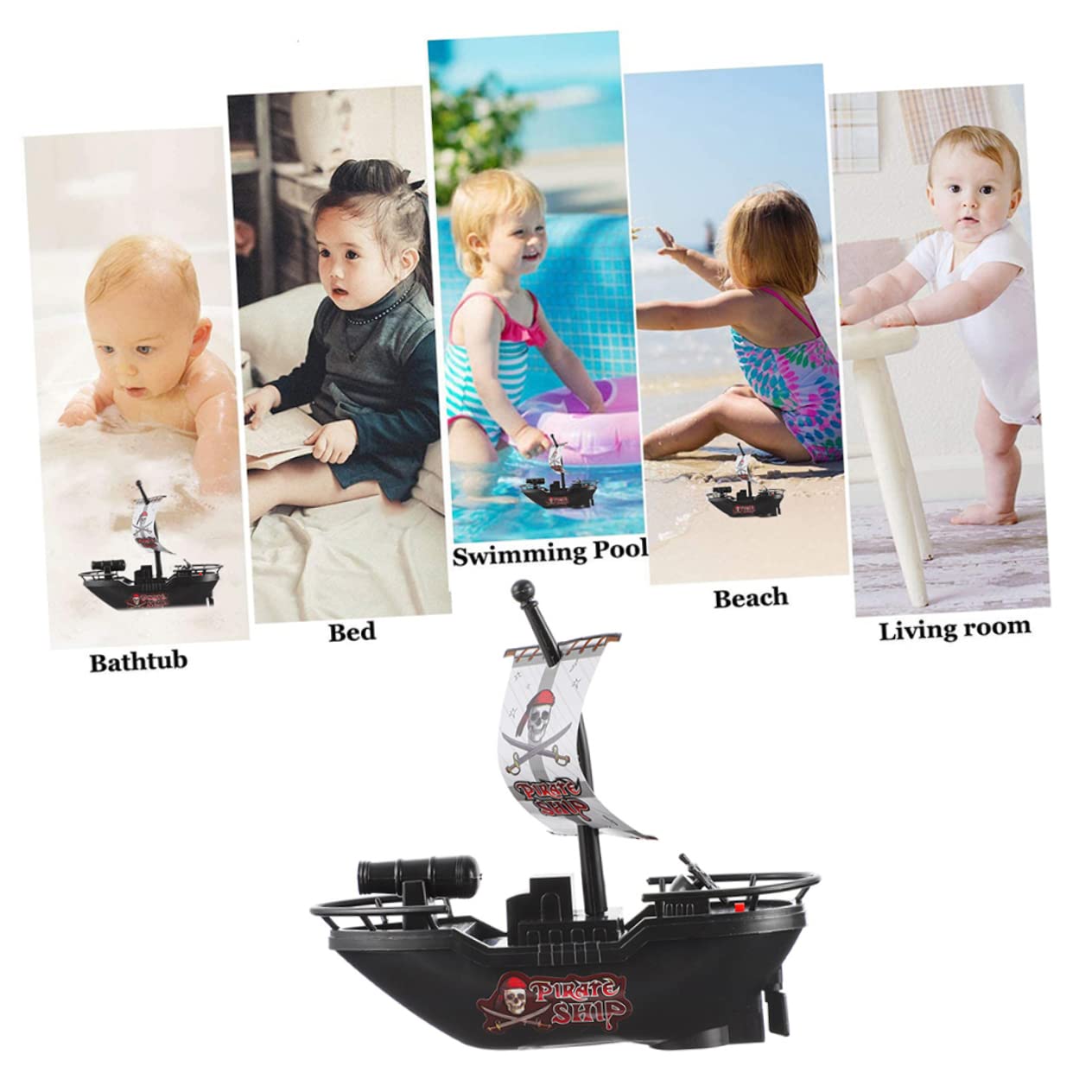 UPKOCH 8 Pack Pirate Boat Bathtub Toys - Plastic Sailboat Set for Kids, Pool & Water Play - Summer Fun, Bath Time, Outdoor Adventures (Black)