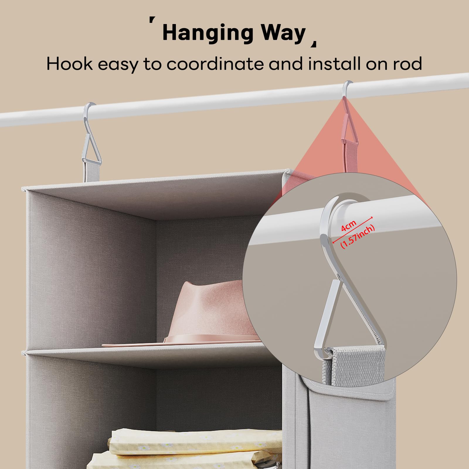 Vailando 6-Shelf Hanging Closet Organizer - 2 Separable 3-Tier Hanging Shelves with 3 Drawers for Wardrobe, Nursery & Baby Clothes Storage | Space-Saving Closet Solution for Bedroom, Kids Room & Small Spaces