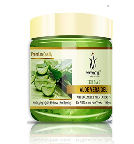 WAYMORE Aloe Vera Gel with Cucumber & Neem Extract - 100% Pure Natural Skin Care for Sunburn Relief, Moisturizing & Acne Treatment | Perfect for After Sun Care, Face Hydration & Soothing Irritated Skin