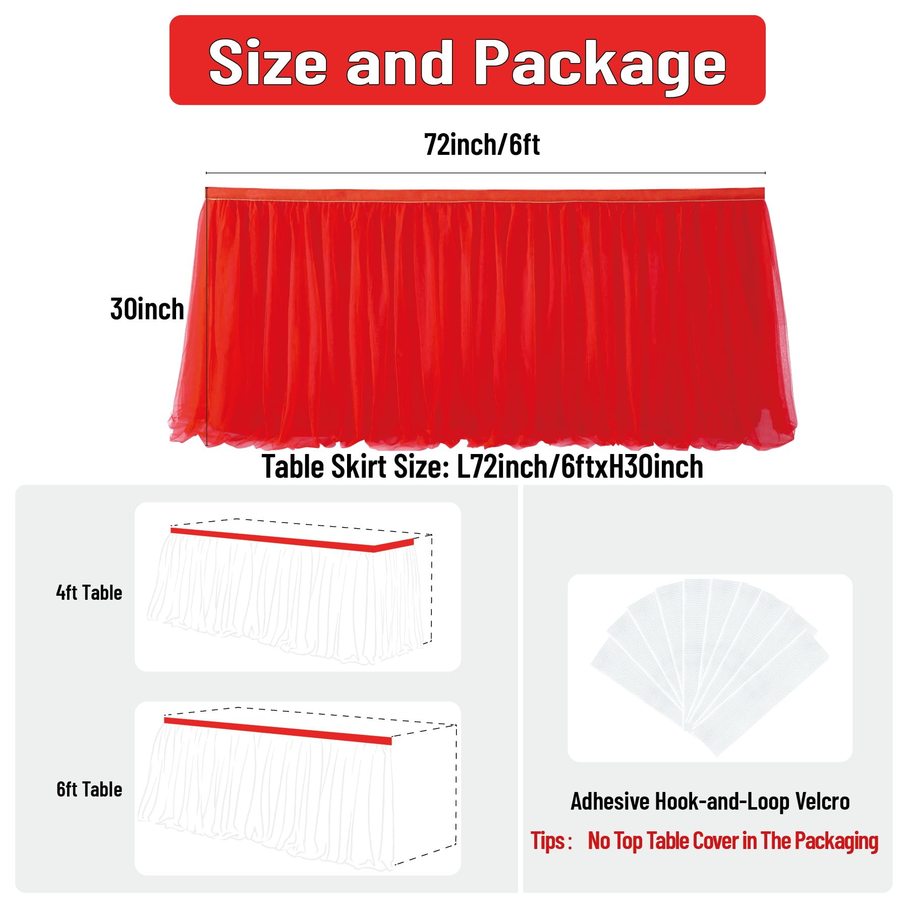 Under5Zero 2-Layer Gold Grim Ruffle Tulle Tutu Table Skirt for Rectangle Tables (6ft & 4ft) - Perfect for Christmas, Birthday Parties, Baby Showers, Cake & Dessert Tables - Elegant Table Decor for Weddings, Banquets & Special Events