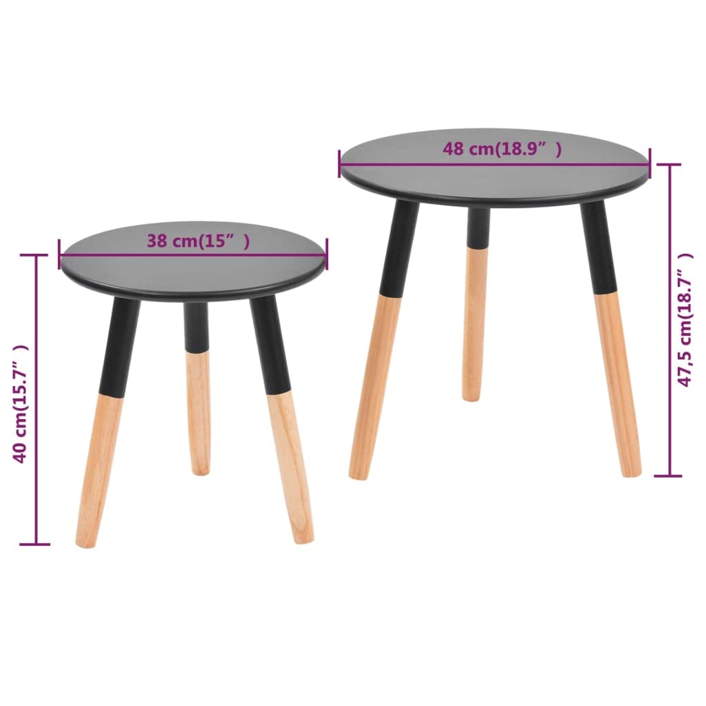 vidaXL 2-Piece Scandinavian Style Solid Pinewood Side Table Set in Black - Elegant End Tables for Living Room, Bedroom, Office | Perfect as Nightstands, Coffee Tables or Lounge Accent Furniture
