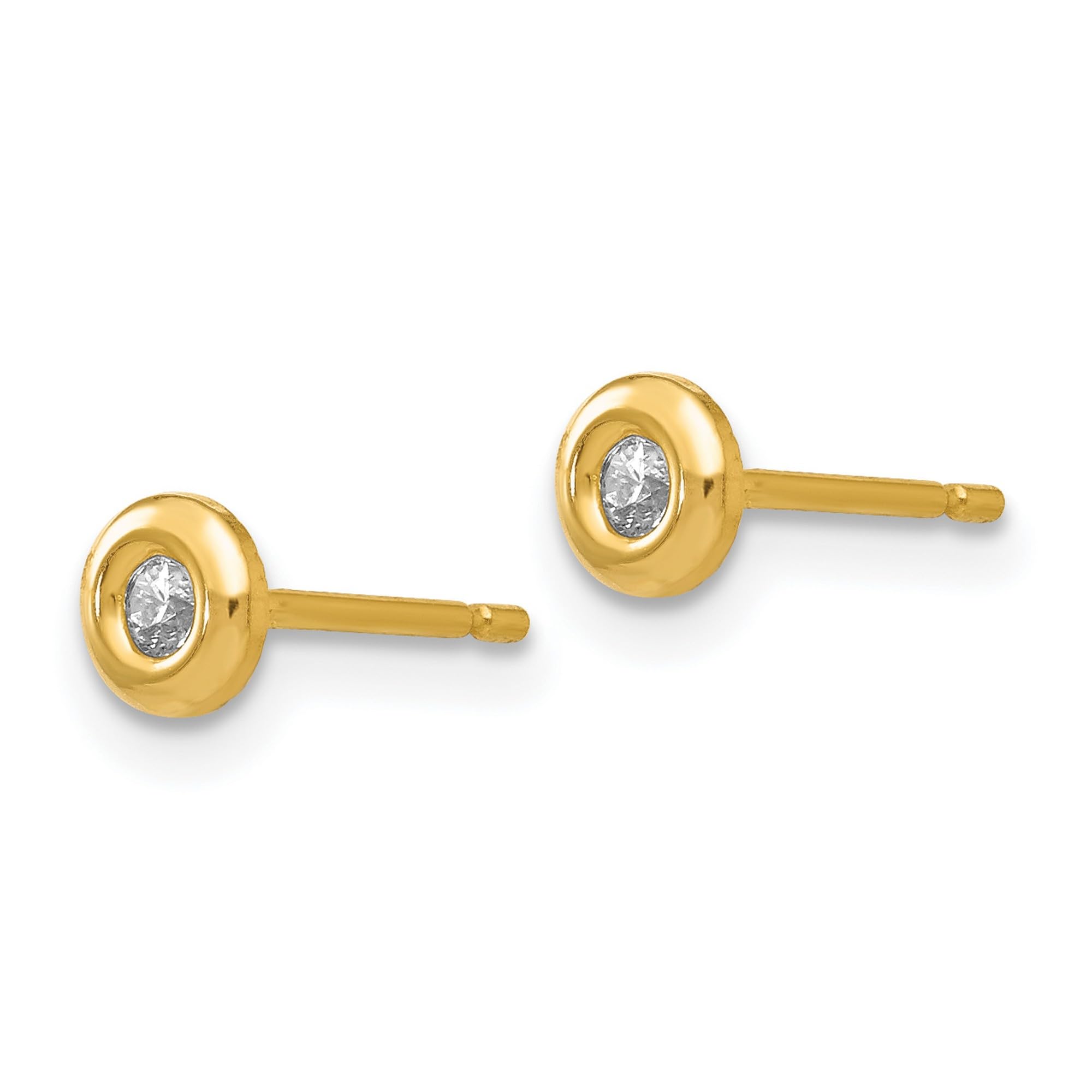 14k Yellow Gold CZ Button Post Earrings - 4mm Polished Bezel Set for Women | Perfect for Weddings, Parties & Everyday Elegance