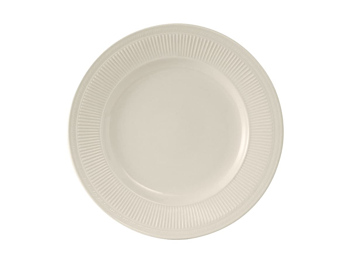 Tuxton HEA-091 9-Inch Round Wide Rim Embossed Ceramic Dinner Plate - Microwave, Dishwasher & Oven Safe Vitrified China - American White/Eggshell (Set of 24) - Perfect for Restaurants, Catering & Home Dining