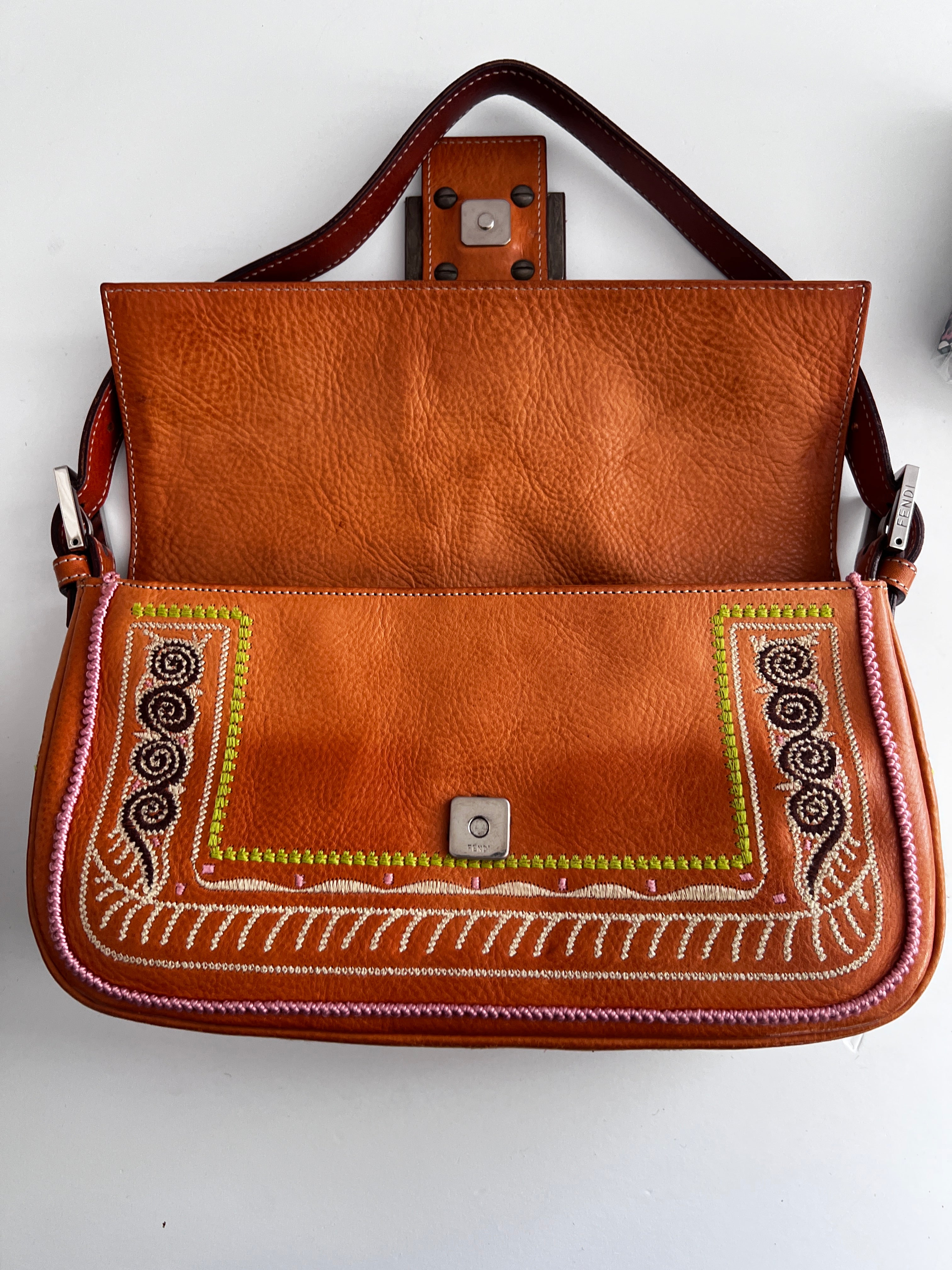 Fendi Embroidered Leather Baguette Bag - Luxury Designer Handbag for Women | Perfect for Evening Parties, Date Nights & Special Occasions