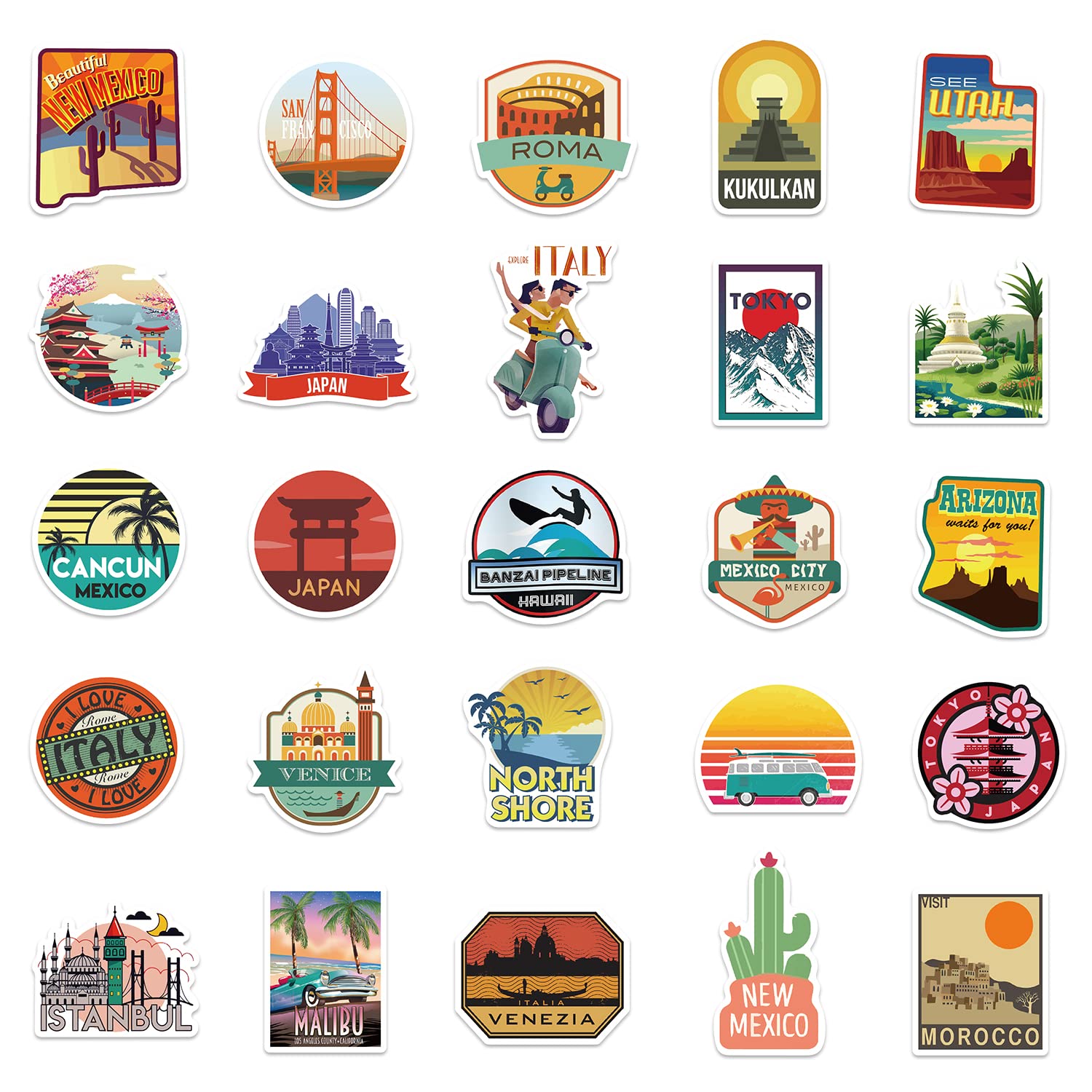 50Pcs Waterproof Vinyl Travel Stickers - Famous Landmark Decals for Water Bottles, Laptops, Luggage, Cars & More | Durable City-Themed Stickers for Travelers, Students & DIY Enthusiasts | Perfect for Scrapbooking, Journaling & Personalizing Your Belongings