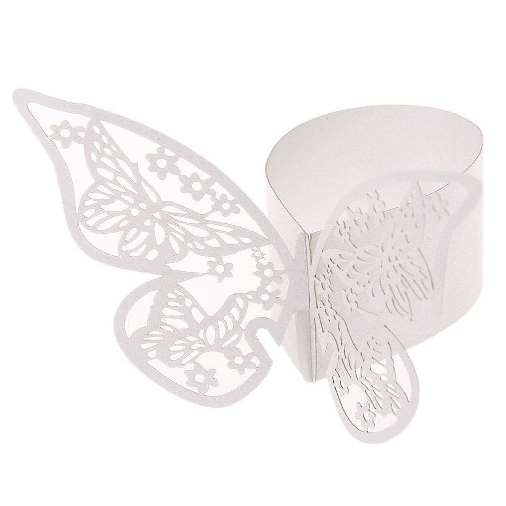 King&Pig 50pcs White Laser Cut Butterfly Napkin Rings - Elegant Table Decor for Wedding, Birthday, Anniversary & Dinner Parties - Perfect for Holiday Gatherings & Special Occasions