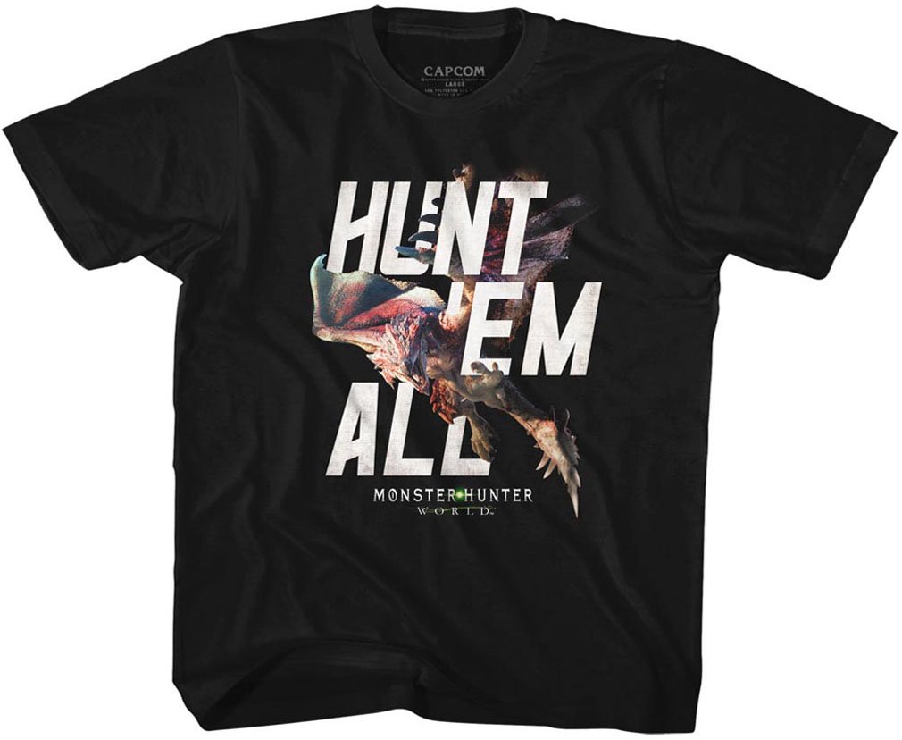 Monster Hunter Unisex & Kids T-Shirt - Hunt Em All Graphic Tee for Gaming Fans & Cosplay | Perfect for Video Game Lovers, Anime Conventions & Casual Wear