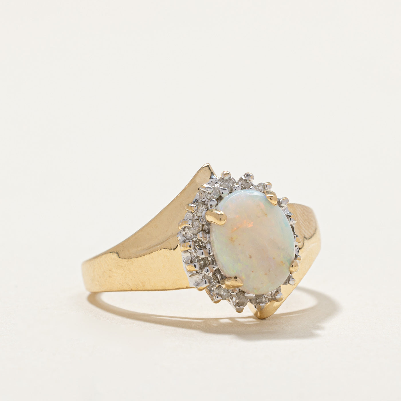 Opal & Diamond Petal Cocktail Ring - 1.40ct Opal with 0.18ctw Diamonds - Size 8.25 - Elegant Statement Jewelry for Evening Parties & Special Occasions