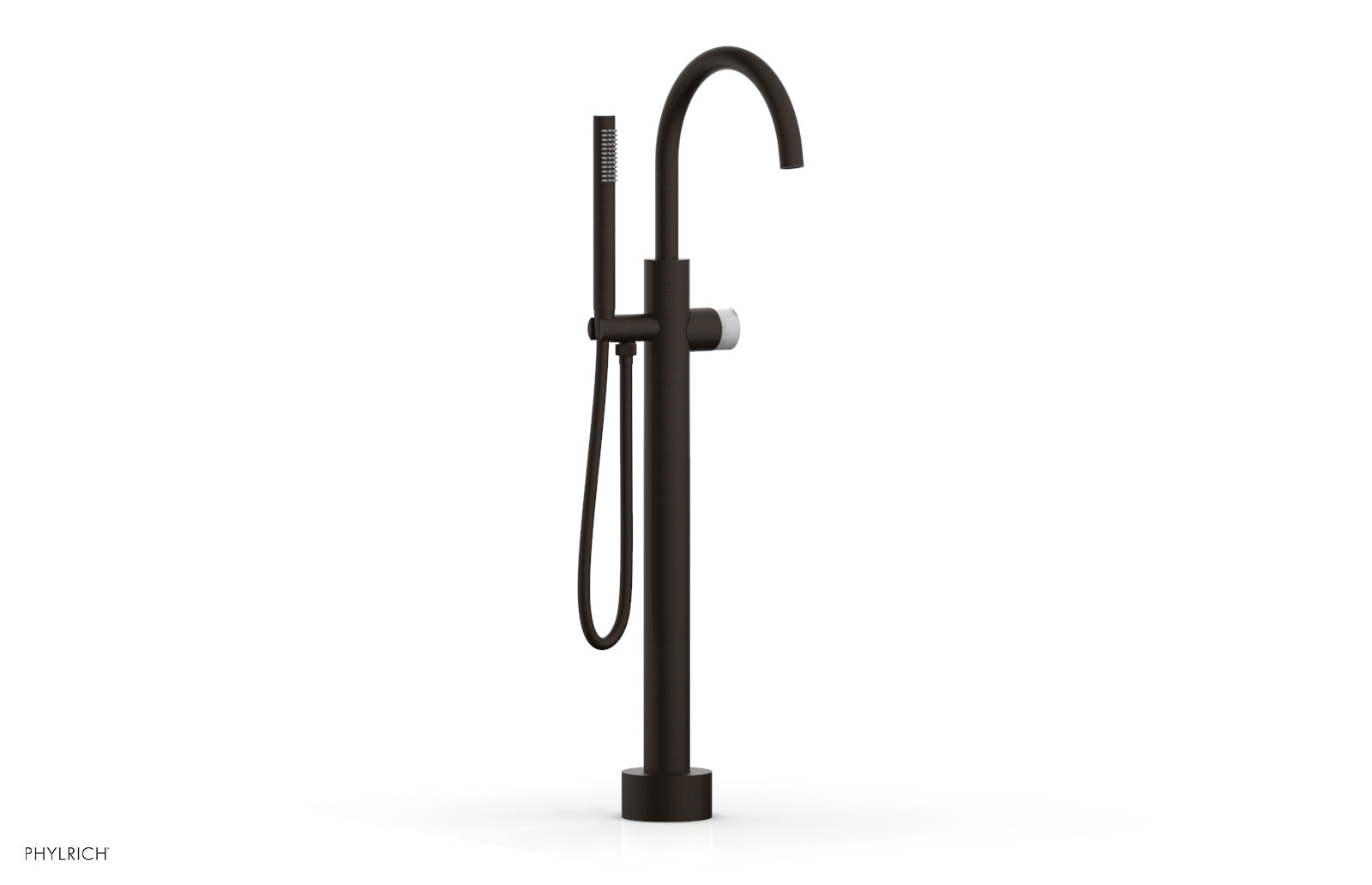 BASIC II Low Floor Mount Tub Filler with White Marble Handle & Hand Shower - 230 47 03 | Modern Bathroom Faucet for Luxury Spa Experience