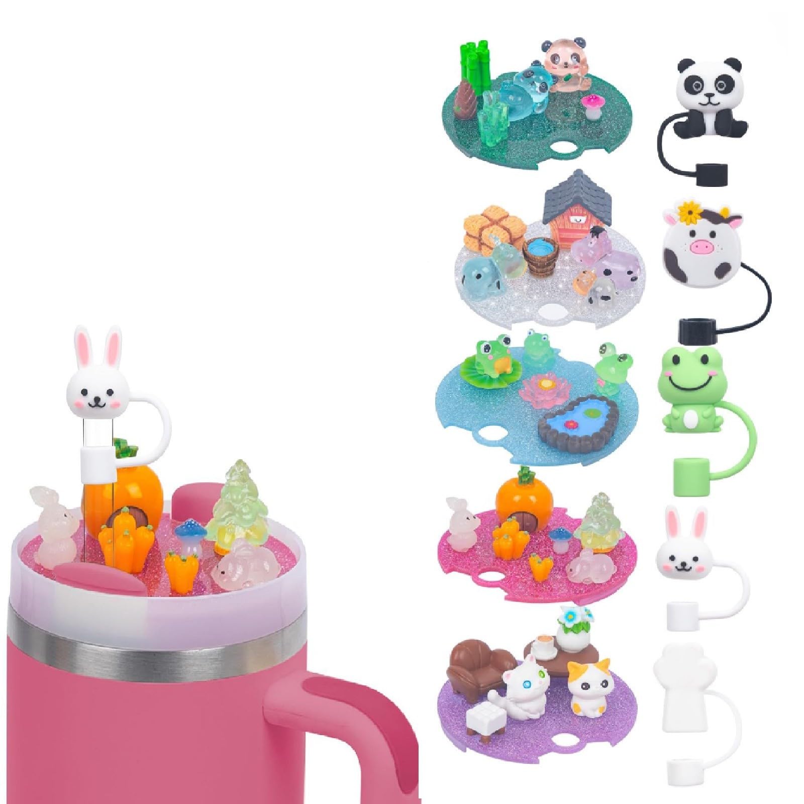 Cute Luminous Animal Name Plate for 40oz Tumbler Cup Lid Accessories - Dust-Proof Silicone Straw Cover Cap & Reusable Straw Tips - Perfect for Office, Travel, and Outdoor Activities (Green)