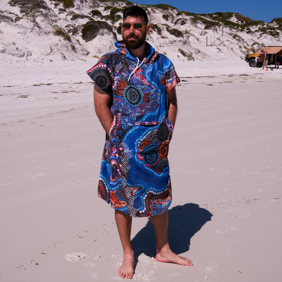 Bunjil Over Wurundjeri Changing Beach Poncho - Waterproof Quick-Dry Swim Cover Up for Women & Men - Perfect for Beach, Pool, Surfing, and Outdoor Activities