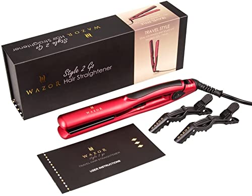 Dual Voltage Travel Hair Straightener - Ceramic Flat Iron for Short Hair, Bangs & Edges | 410°F Auto-Off with 2 Salon Clips | Perfect for Home, Salon & On-the-Go Styling | Gift-Ready Packaging