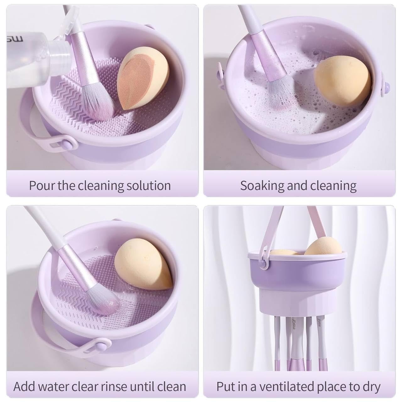 3 in 1 Silicone Makeup Brush Cleaner Mat with Drying Holder - Professional Cosmetic Brush Washing Tool for Makeup Brushes, Sponges & Powder Puffs - Multicolor Beauty Accessory for Home & Salon Use