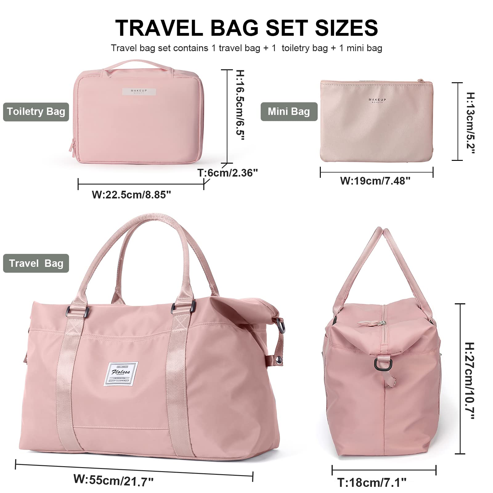 **Waterproof Travel Duffel Bag for Women - Lightweight Sports Tote Gym Bag with Wet Pocket & Detachable Toiletry Bag - Perfect for Weekend Getaways, Gym, Yoga, and Overnight Trips (Pink)**