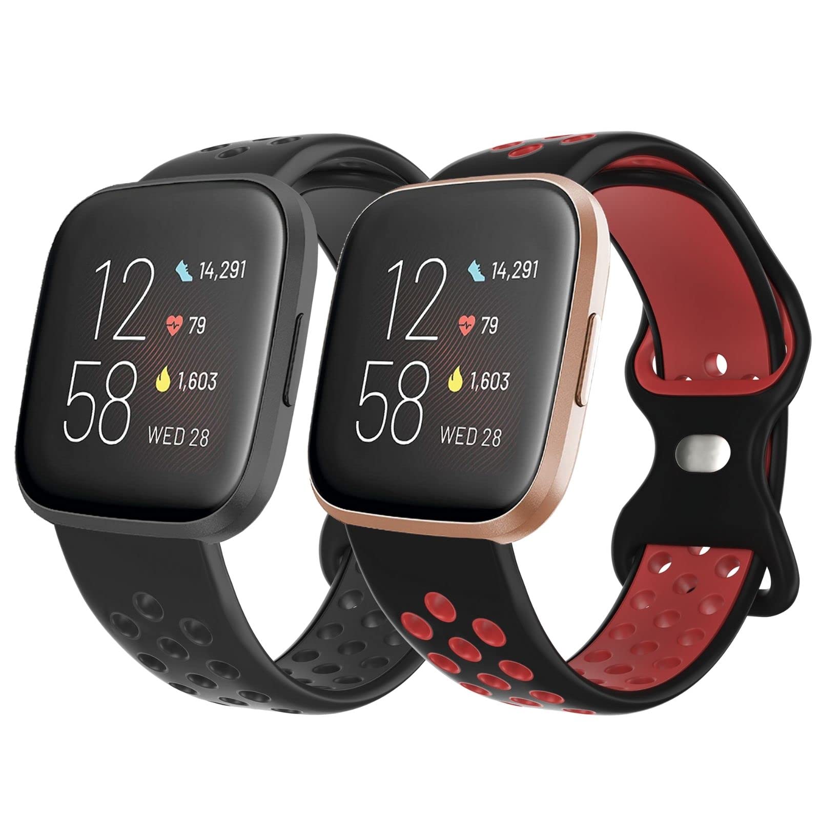 ESeekGo 2-Pack Soft Sport Breathable Replacement Bands for Fitbit Versa 2/Versa/Versa Lite - Comfortable Silicone Watch Straps for Men & Women - Perfect for Workouts, Running & Daily Wear