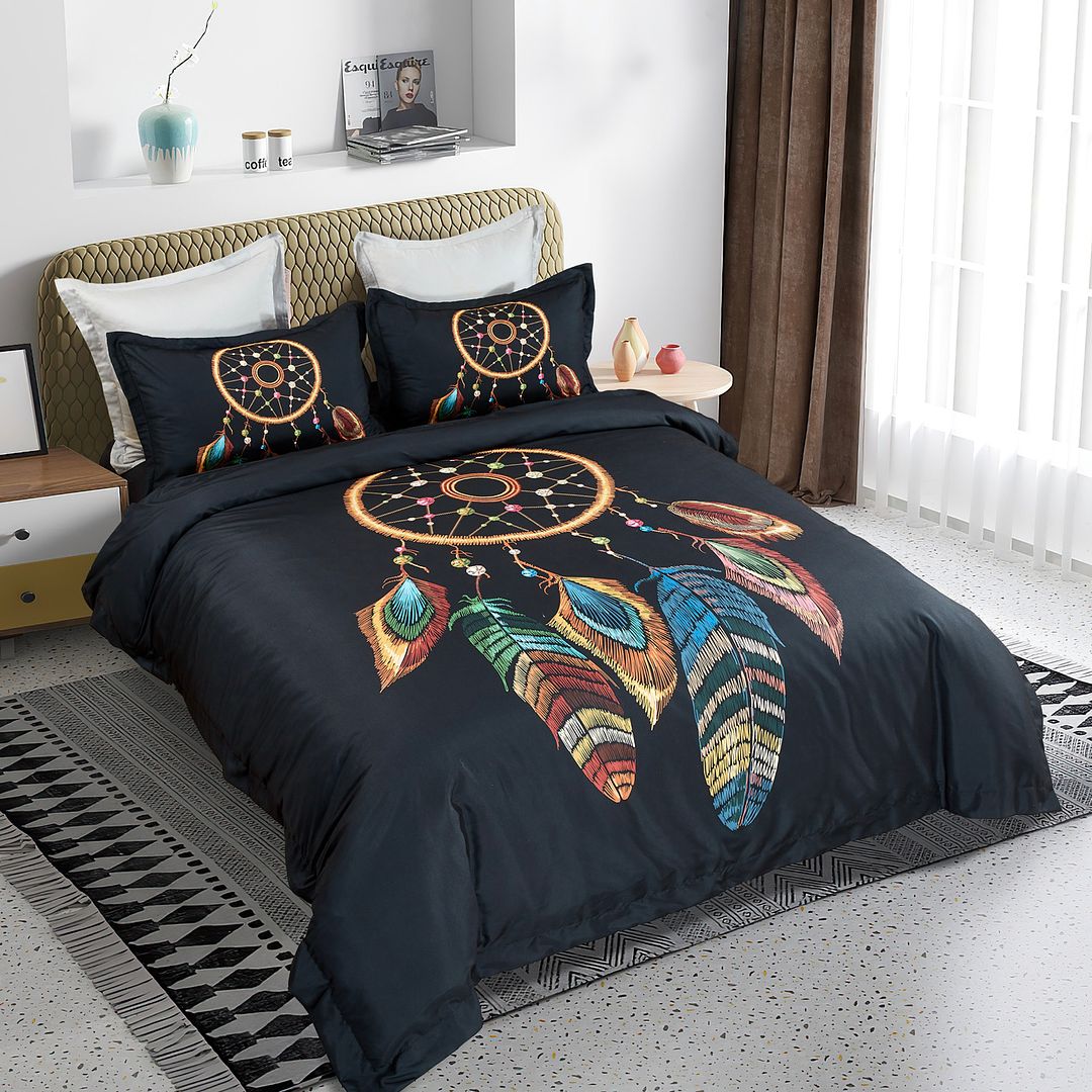 Dream Catcher Quilt Cover Set - Super King Size Bedding (200x220cm) - Bohemian Style Home Decor for Bedroom, Guest Room & Dorm - Soft & Breathable Cotton Fabric