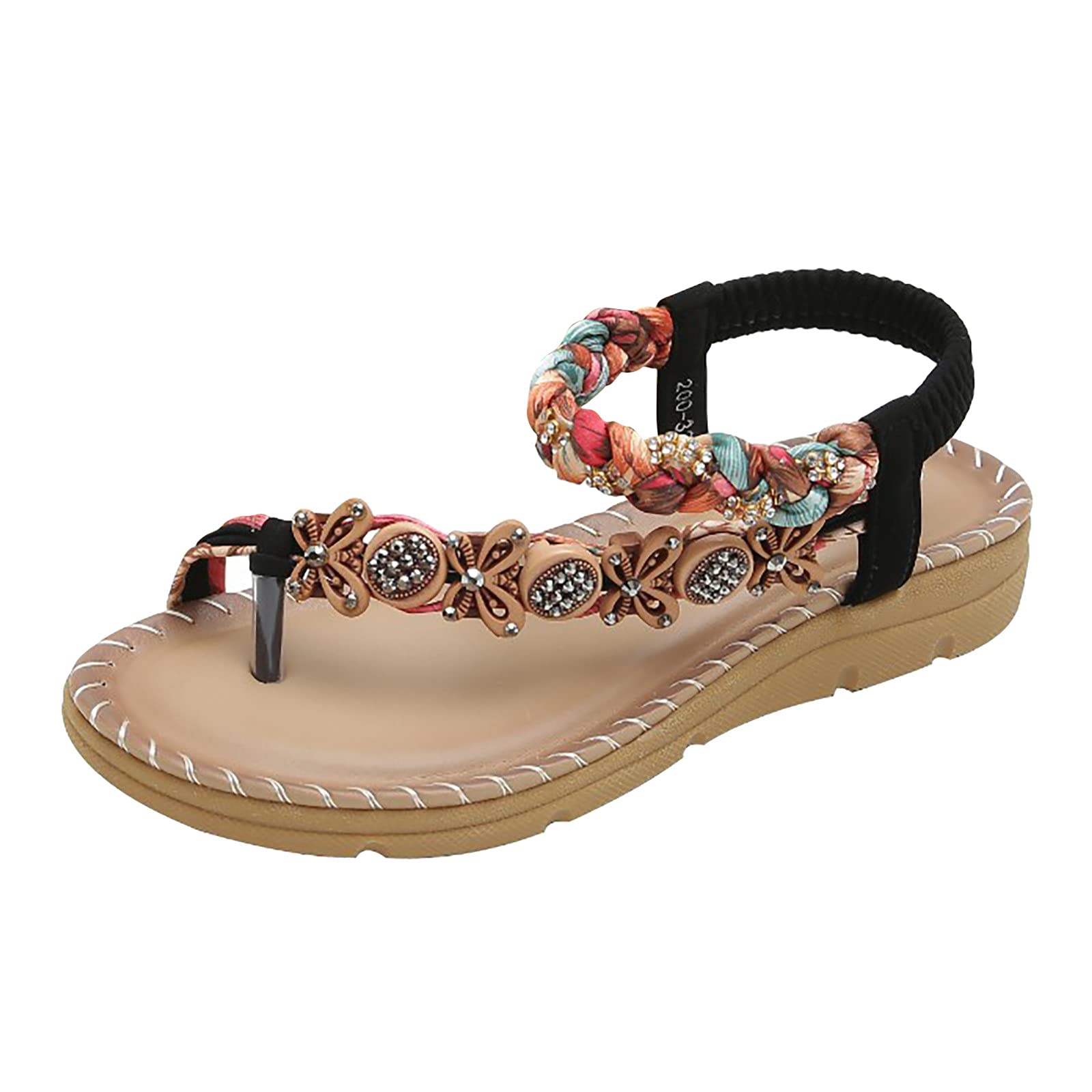 Women's Casual Outdoor Elastic Wedge Sandals with Crystal Band - Comfortable Solid Summer Shoes for Beach, Walking & Travel